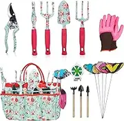 Garden Tool Set, 16-Piece Flower Garden Tools Set, Garden Hand Tool Gift Set, Garden Gifts for Women and Men, with Secateurs and Storage Bag, Garden Accessories Gift