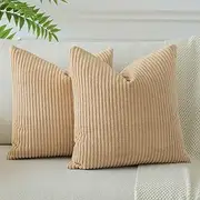 JOTOM Set of 2 Corduroy Cushion Covers, Decorative for Sofa, Couch, Living Room, 60 x 60 cm, Ochre Yellow