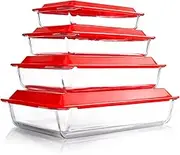 Set of 4 Glass Baking Dish with Lids, Lasagne Dish Set, Lasagna Dishes for Oven, Rectangular Glass Baking Dishes (1.0+1.7+2.8+4.2L)