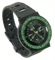 Wrist Compass Watch Style on Adjustable Black Band Liquid Filled Green Dial