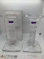Marquis By Waterford Brixton 8” Pillar Candlestick Pair- Both New, One Is In Box