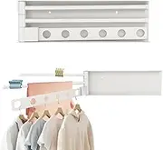 GDWD Clothes Airer, Foldable Wall Dryer, Wall Mounted Clothes Dryer, Space-Saving, Foldable, 180° Rotatable Wall Clothes Dryer with Towel Rail and Coat Hook for Bathroom, Balcony (A)