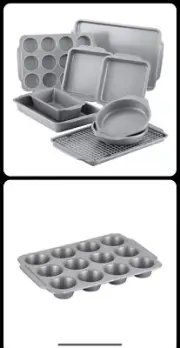 Farberware 10-Piece Nonstick Bakeware Set with Cooling Rack Grey Cooling Grid