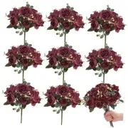 8 Packs Artificial Peony Flowers Faux Flowers Silk Hydrangea Bouquet Burgundy