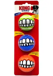 KONG Grinz Ball Variety (3) Pack Tennis, Treat & Squeaky Dog Fetch Toy 2.5"