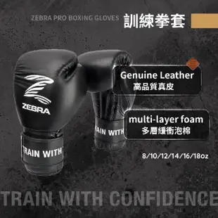 【Zebra Athletics】真皮拳套 ZPRG02(黑色 白色 拳擊手套 訓練拳套 沙包拳套 對打拳套)