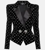 [Balmain] Balmain Polka-dot embellished velvet blazer UK 8 black