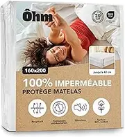 Ôhm Mattress Protector 160 x 200 cm | Mattress Topper | Waterproof & Silent | Hypoallergenic & Absorbent Cotton | Anti-Dust Mite | All-Round up to 40 cm | Oeko-Tex