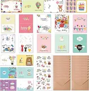 Birthday Cards Assortment 20 Pcs, 4 * 6 Inch Happy Birthday Greeting Card with Envelopes and Stickers Blank Congratulation Card Gift Card for Husband Wife Mother Father Children Lover Friend