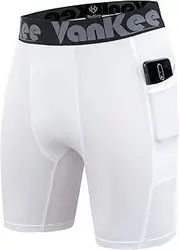[VanKee] Men's Compression Shorts with Pocket Sport Anti Chafing Wicking Fabric Quick Dry Base Layer Short Sports Underwear for Running Cycling Workout Football