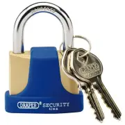 Draper 42mm Solid Brass Padlock 2 Key Hardened Steel Shackle and Bumper 64165