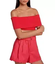 7 For All Mankind Off The Shoulder Ribbed Top Women's S Geranium Pull-Over