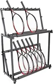 Badminton Racket Storage Rack,Foldable Tennis Racquet Display Rack,Sports Equipment Organiser,Height Adjustable,Store 7-14 Rackets,for Fitness Gym Schools,Bearing Weight 20kg