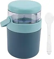 Omabeta 1PCS 2 in 1 Double Food Jar with Folding Spoon, 570ml Bottom Jar and 160ml Top Container, Leak Proof Insulated Container