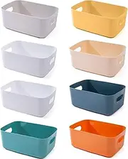 KEPTFIT Small Storage Bin, Durable Storage Basket Cabinet Organizer, Stackable with Grip Handles, 9.65 x 6.61 x 3.94 inch Pack of 8 (Multicolour)