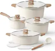 12 Pcs Pots and Pans Set Nonstick, White Granite Induction Cookware Non Stick Ki