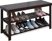 Sturdy Bamboo Shoe Rack Bench, 3-Tier Shoe Organizer, Storage Shelf for Entryway