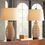 San Carlos Coastal Table Lamps 29" Tall Set of 2 Natural Rattan Wicker Bedroom