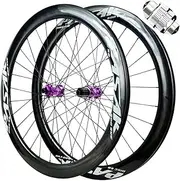ZECHAO 700C Carbon Fibre Road Bike Wheelset,Disc Brake Front 2 Rear 4 Bearings Thru Axle 15 * 100/12 * 142mm 28H Mid Lock Disc Brake 7-12 Speed Wheelset(Purple-XD)