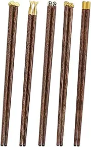 5 Pairs of NUZAMAS Chopsticks Reusable Wooden Chopsticks with Gift Box Chinese Style Chopsticks Traditional Chinese Wooden Chopsticks for Hot Pot Frying Cooking Noodle 25cm