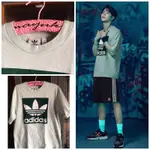 穿過ㄧ、二次 ADIDAS ORIGINALS 愛迪達 三葉草 男生 綠色短袖T恤 短T 短踢 FK9990王嘉爾