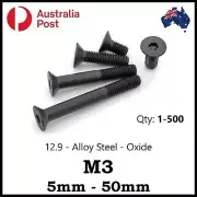 M3 (3mm) Countersunk Socket 12.9 Screw s Bolt s Hex CSK Course Alloy Black Oxide