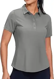[MIER] Womens Golf Polo Shirts Short Sleeve Quick Dry Sun Protection Active UV Shirts Collared Tennis Tops, 4 Buttons, Grey, Large