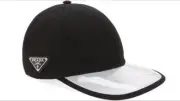 NEW PRADA BLACK CANVAS COTTON TRIANGLE LOGO CLEAR VISOR BASEBALL CAP HAT MEDIUM