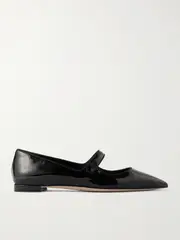 [Manolo Blahnik] Manolo Blahnik - Campari Grosgrain-trimmed Patent-leather Ballet Flats - Black - IT40 IT 40 Black