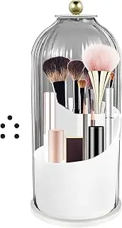 UKQRRTC Makeup Brush Holder with Dustproof Cover, 360 Rotating Make Up Brush Holder Organizer, Compartmentalized Makeup Brush Organizer for Countertop (Black)