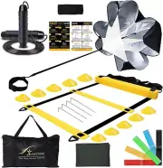 Speed Agility Training Set- Agility Ladder,12 Cones, 4 Adjustable Hurdles,Parach