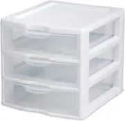 3 Drawer Mini Desktop Unit, Clear W/White Frame