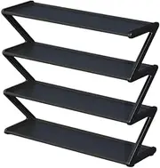 4-Tier Shoe Rack, Stainless Steel Shoe Storage Organizer, Stackable Shoe Tower Free Standing Shoe Shelf for Closet Entryway Balcony Living Room Bedroom (Black)