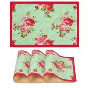 Set of 4, Poly Canvas Dining Table Mat, Pink & Green Floral, (12x17In), C M Vary