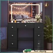 Black Dresser Table Vanity Desk with LED Lighted Makeup Mirror Large Dresser