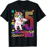 [X.Style] 5 Years Old Unicorn Flossing 5th Birthday Girl Unicorn Party ds204 T-Shirt (S) Black