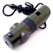 6in1 Survival Whistle Kit w/ LED Light Mini Compass Magnifier Mirror Thermometer
