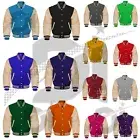 Bomber Varsity Letterman Fine Quality Wool & Cream Cowhide Leather Sleeve Jacket