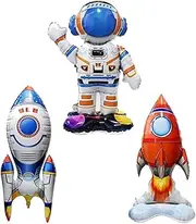 3pcs Astronaut & Rocket Shaped Decorative Foil Space Childrens Balloon