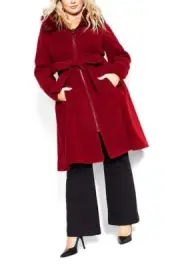 CITY CHIC Miss Mysterious Coat Dark Cherry Plus Size Medium/18 NWT [RRP $229.95]