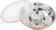 Stainless Steel 5 Compartment 10-inch 60 oz Covered Veggie Tray with Divider - Perfect for Parties, Picnics, and Salad - Snack Container with Dip Compartment (PP Material Cover)