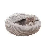 Pet Bed with Attached Blanket Hooded Pet Calming Bed Cushioned Pet Cave Bed for Small Dogs Cats