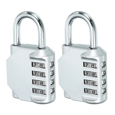 3" Long 4 Digit Combination Padlock, 2Pcs Zinc Alloy Resettable Lock, Silver