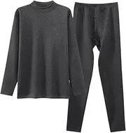 [kowaku] Thermal Underwear Top and Bottom Set for Men Mid Collar Base Layer for Autumn