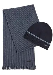 Boss Mind Cotton-blend Beanie and Scarf set - Navy ONE SIZE