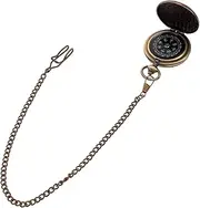 Pocket Watch Style Compass Retro Metal Flip-Open Compass Navigation Tools with Chain for Camping Outdoors Hiking