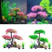 Aquarium Tree Plants Decoration Blossom Grass Set for Fish Tank Landscape Decor