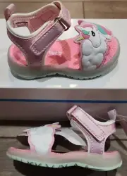 New Carter's Girls Size 4M Toddler Easy On&Off Sandal. Light Up Soles. Unicorn