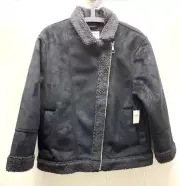 NWT Women's Old Navy Faux Suede Sherpa Lined Full Zip Moto Jacket- Size M Petite