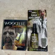 GROSS ZOMBIE FACE UNDEAD GORY GRUESOME PROSTHETIC COSTUME & BLACK BLOOD NEW